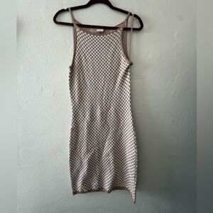 Abercrombie & Fitch Beige Checkered jacquard Mini knit Dress